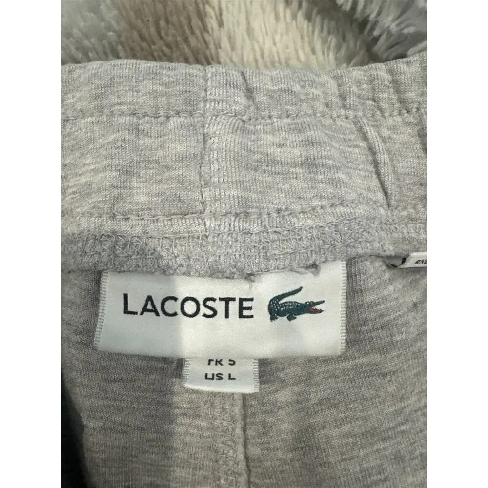 LACOSTE Joggers Mens Large Grey Tapered Sweatpants Logo Lounge Casual
